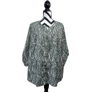 Catherines Sz 0X Tropical Vacation Safari Botanical Satin Button Front Blouse